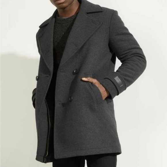 GUESS Dark Grey Military Wool-Blend Men's Coat - Picture 2 of 6